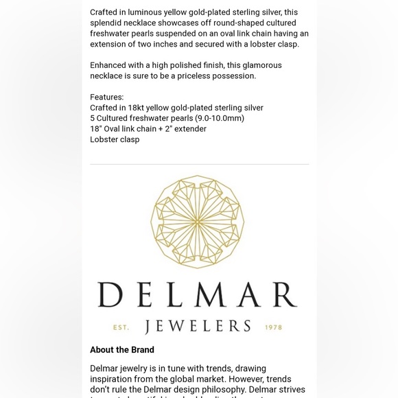 Pearl Station Necklace in Gold Plated Sterling Silver - Picture 2 of 6